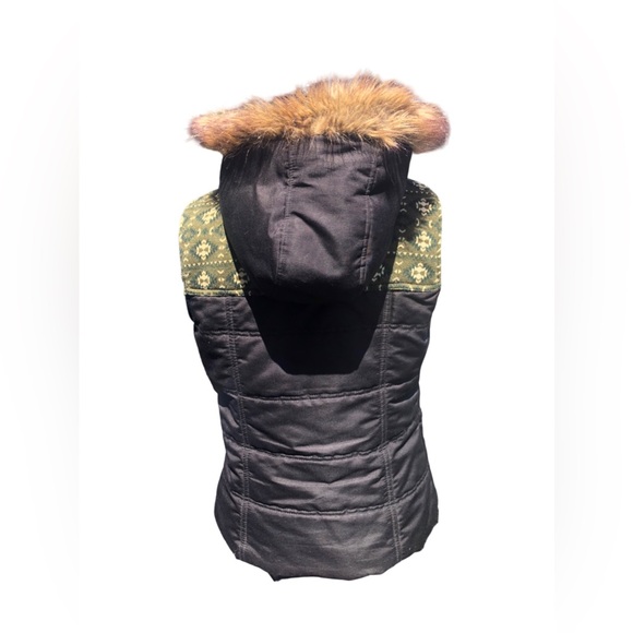 Beaver Canoe / Vintage 80s Hooded Puffer Vest Black Green Size S - Picture 3 of 5